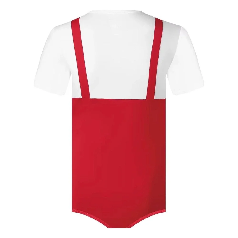 Landofgenie Men French Fries Overalls Graphic Bodysuit Red White Short Sleeve S